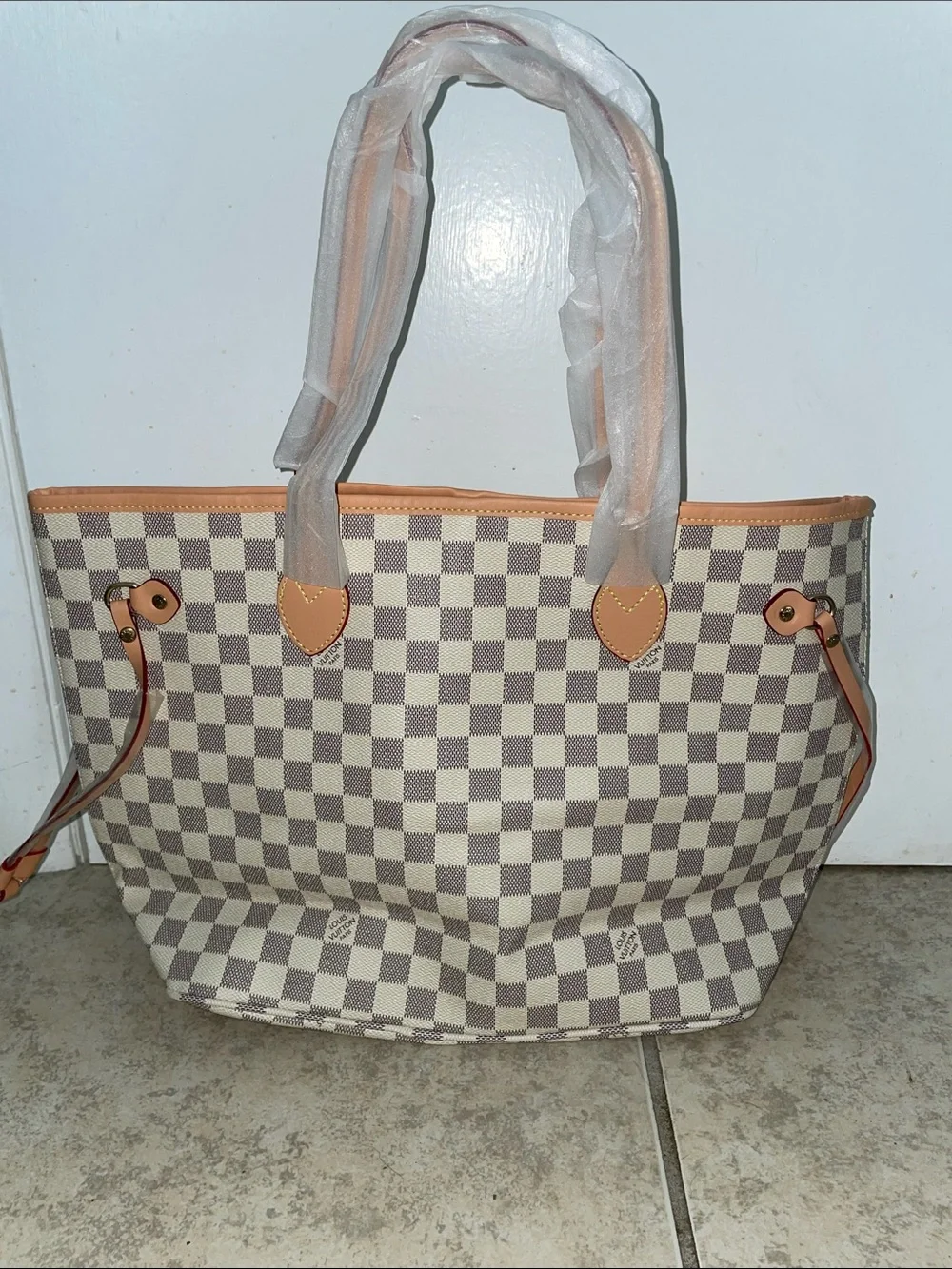 Lookalike Louis grey White Inspired Tote with Pouch shoulder handbag purse